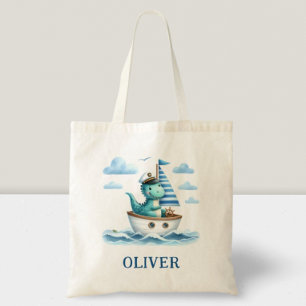 Bolsa Tote Dinossauro Fofo Náutico Capitão Personalizado Azul