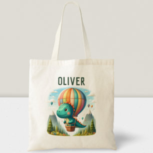 Bolsa Tote Dinossauro Fofo Voando em um Balão de Ar Quente