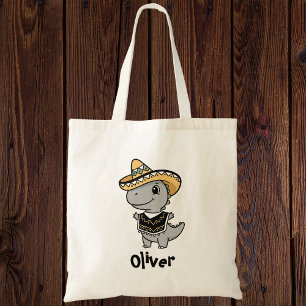 Bolsa Tote Dinossauro Jovial em Sombrero e Poncho Festivos 