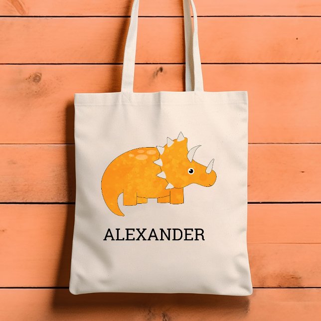 Bolsa Tote Dinossauro Laranja Fofo Personalizado (Criador carregado)