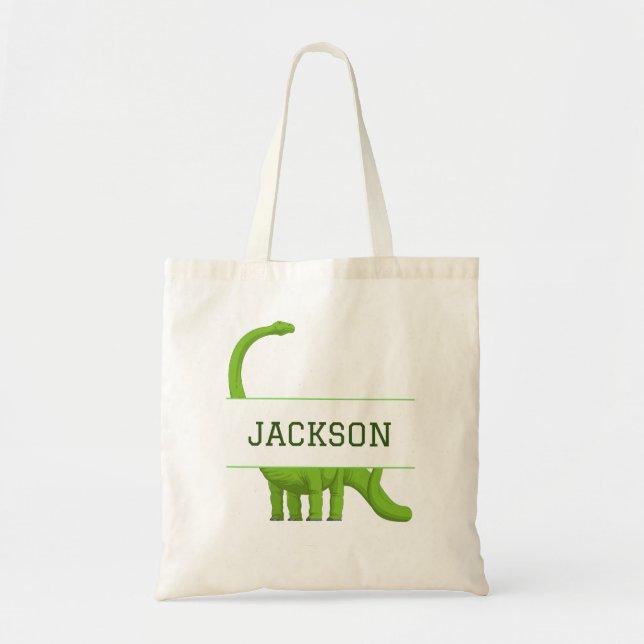Bolsa Tote Dinossauro Personalizado de Nome Fácil (Frente)