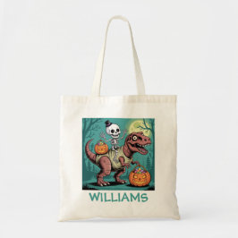 Bolsa Tote Dinossauro Personalizado do Esqueleto do Halloween