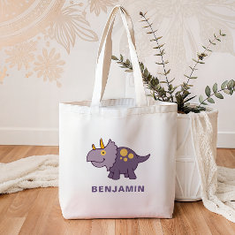 Bolsa Tote Dinossauro Roxo Fofo para Crianças