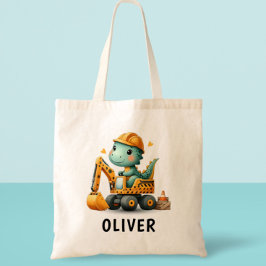 Bolsa Tote Dinossauro Trabalhador Fofo em uma Escavadeira