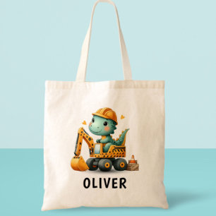 Bolsa Tote Dinossauro Trabalhador Fofo em uma Escavadeira