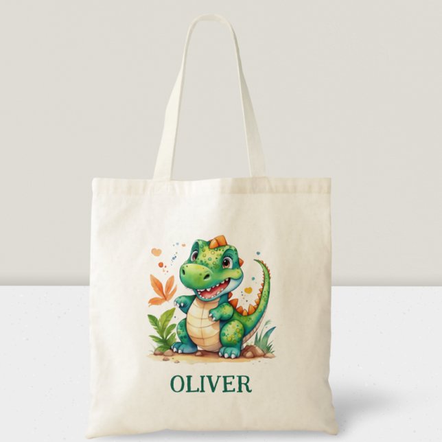 Bolsa Tote Dinossauro Verde Bonito Personalizado (Criador carregado)