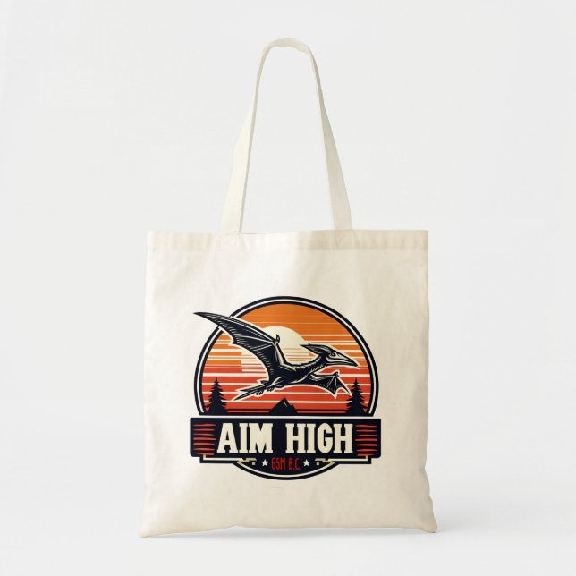 Bolsa Tote Dinossauro Voador Retro com Vibrações de Pôr do So (Frente)