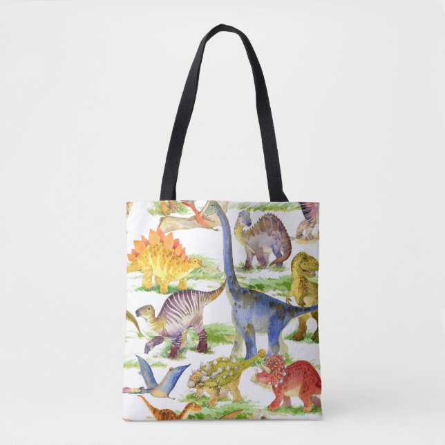 Bolsa Tote Dinossauros Cachorros Arte Sem Costura (Frente)