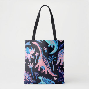 Bolsa Tote Dinossauros cartoon bonitos, um padrão perfeito e