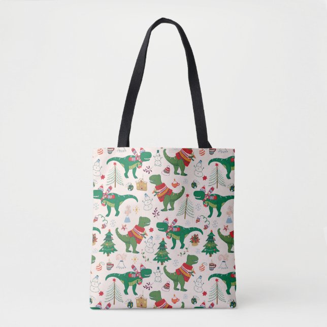 Bolsa Tote Dinossauros no Padrão de Natal dos Suecos (Frente)