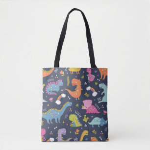 Bolsa Tote Dinossauros para Crianças: Padrão Colorido de Vint