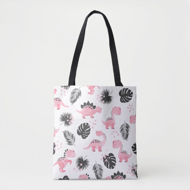 Bolsa Tote Dinossauros Rosa: Padrão Para Crianças Bonitas. (Frente)