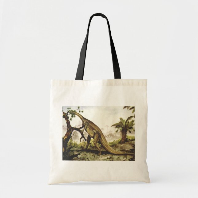 Bolsa Tote Dinossauros Vintage, Plateossauro Pastando em Árvo (Frente)