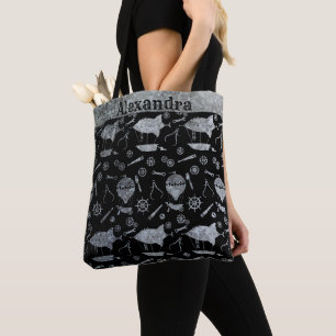 Bolsa Tote Dirigíveis de Zinco Prata Steampunk Nome Personali