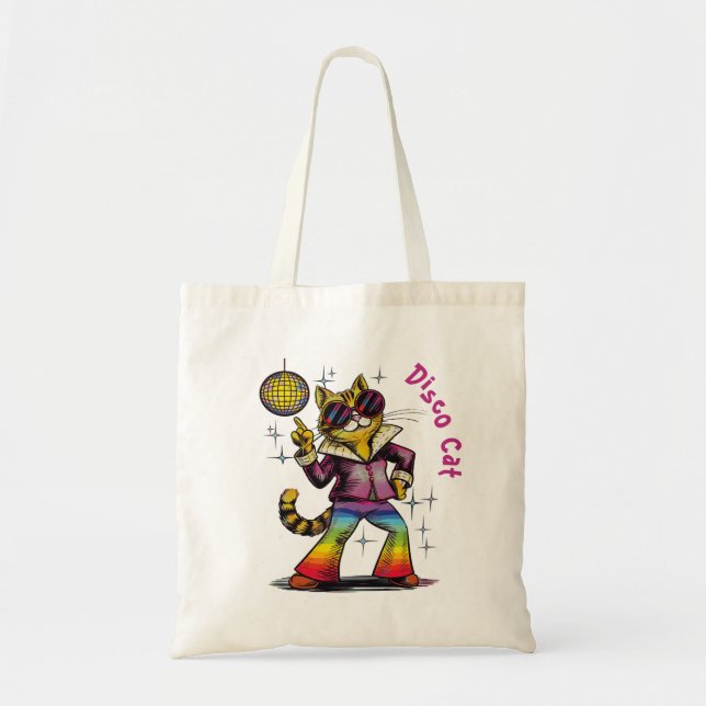 Bolsa Tote Disco cat de 1970, discoteca estilo anos setenta (Frente)