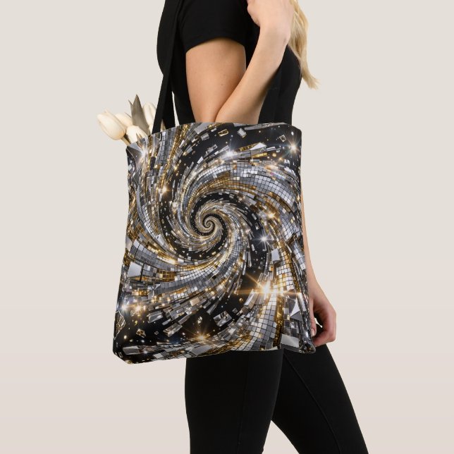 Bolsa Tote Disco Espiral Vortex Ouro & Prata (Close Up)