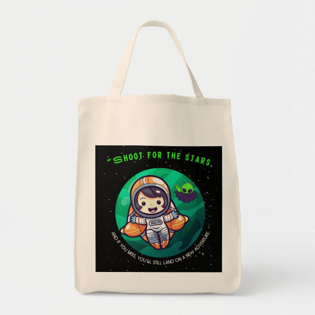 BOLSA TOTE DISPARE PARA AS ESTRELAS, ASTRONAUTA (Frente)