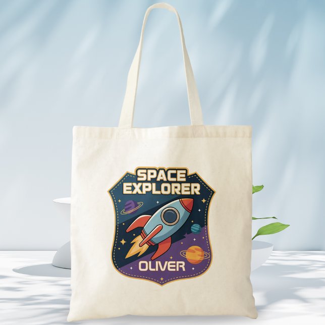 Bolsa Tote Distintivo de Explorador Espacial Fofo (Criador carregado)