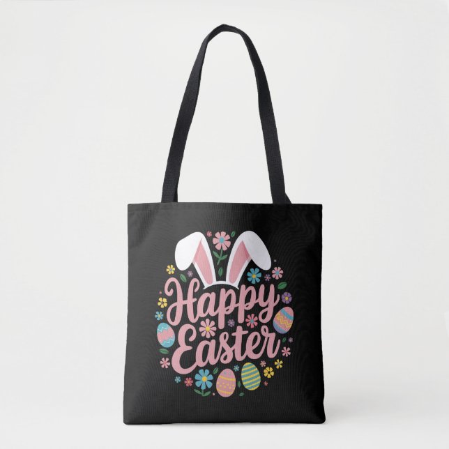 Bolsa Tote Ditos Felizes Páscoa Ovo Coelho (Frente)