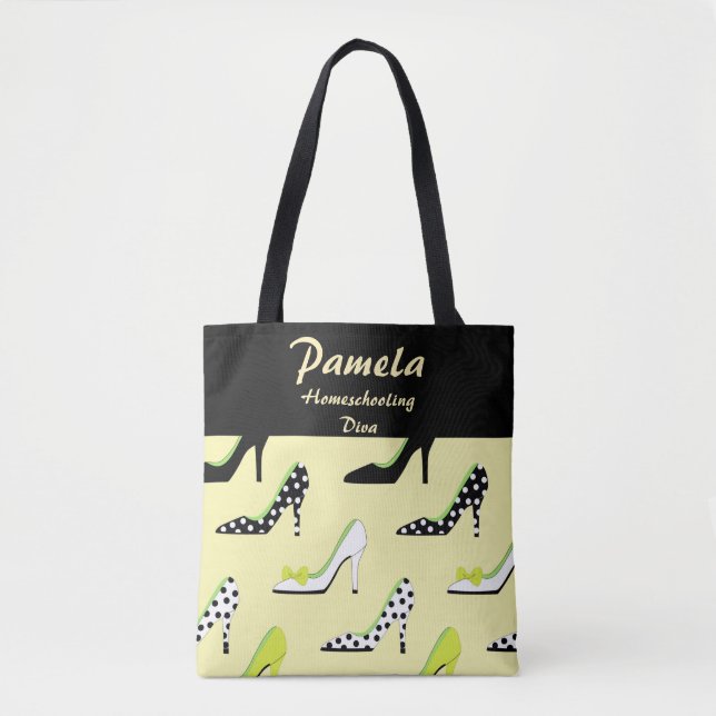 Bolsa Tote Diva de Escolaridade dos Heels Amarelos bonito (Frente)