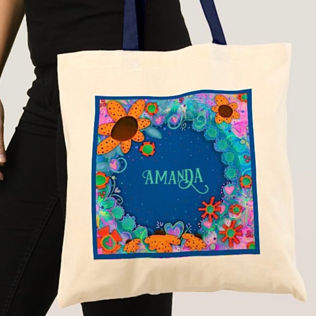 Bolsa Tote Diversão Azul Floral Inspirividade Personalizada T (Criador carregado)