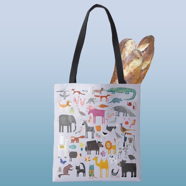 Bolsa Tote Diversão de Menagerie animal (Animal menagerie safari wildlife pet zoo and farm animal pattern tote bag)
