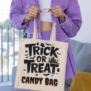 Bolsa Tote Diversão do Dia das Bruxas com sinais de truque ou