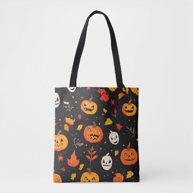 Bolsa Tote Diversão do Halloween Pumpkin e deixa Impressão (Frente)