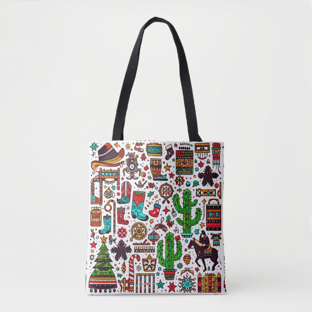 Bolsa Tote Diversão do Natal do padrão ocidental (Frente)