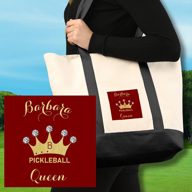 Bolsa Tote Diversão do Pickleball Queen Glam Monograma Nome D (Criador carregado)
