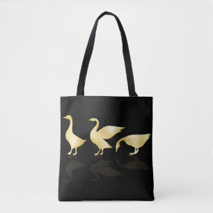 Bolsa Tote Diversão Gold Foil Geese Dourado Name Black