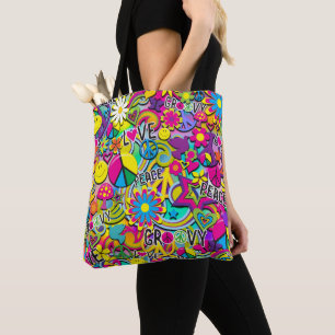 Bolsa Tote Diversão Retro Groovy dos Anos 60 Funky