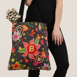 Bolsa Tote Diversão Retrora Floral Inicial Boho Inspirivência