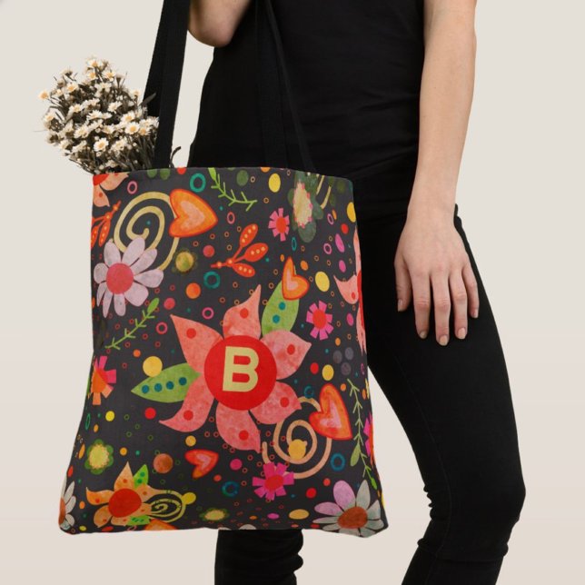 Bolsa Tote Diversão Retrora Floral Inicial Boho Inspirivência (Criador carregado)