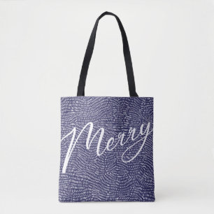 Bolsa Tote Diversão Simples Azul Merry Christmas Feriado