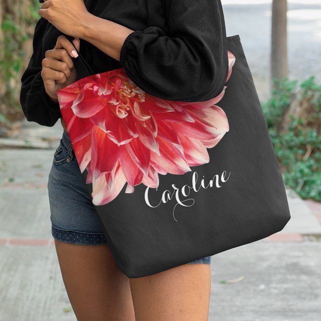 Bolsa Tote Diversão Trendy Chic Peach Vermelho Rosa Dahlia Fl (Criador carregado)