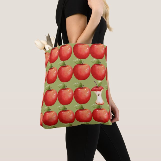 Bolsa Tote Divertido com a Fruta Maçã Vermelha (Close Up)