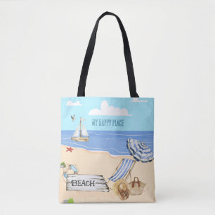 Bolsa Tote Divertido Na Cena de Aqua Aqua Azul Praia