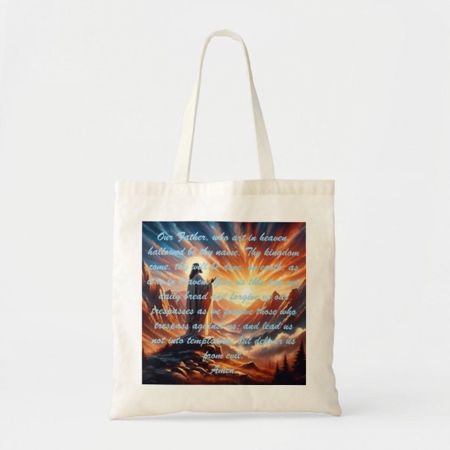 Bolsa Tote Divino Sunset: Inspiração de Oração do Senhor (Frente)