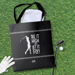 Bolsa Tote Dizendo Divertido de Golfe Moderno Preto Branco