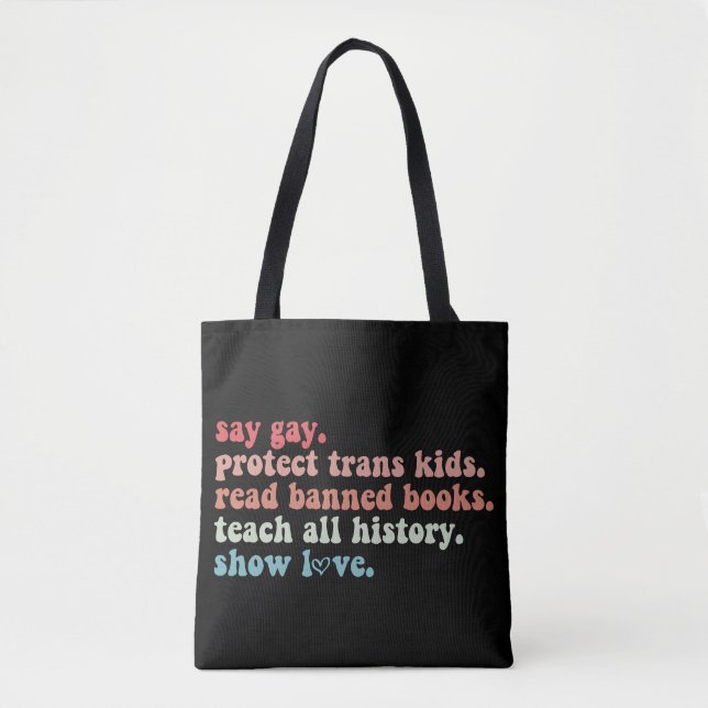 Bolsa Tote Dizer Gay Proteger Crianças Trans Leia Livros Bani (Frente)