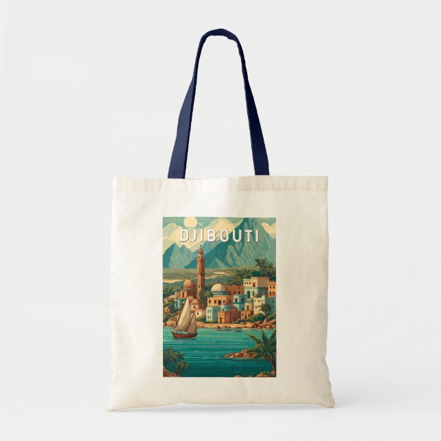 Bolsa Tote Djibouti Illustration Travel Art Vintage (Frente)