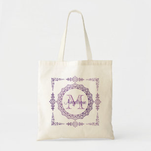 Bolsa Tote Do laço roxo do rico do quadro do monograma Lilac