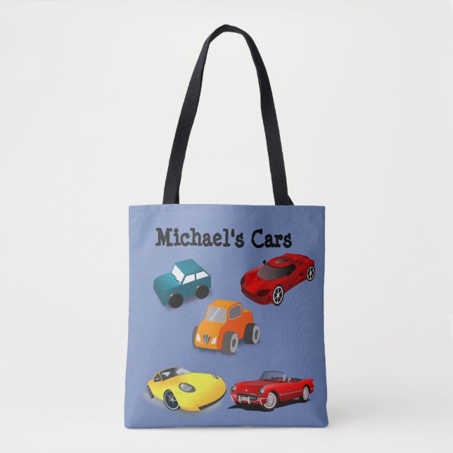 Bolsa Tote Do "saco azul dos carros brinquedo" da criança (Frente)