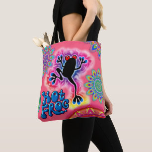 Bolsa Tote Do surf quente do sapo de Boho rosa psicadélico d