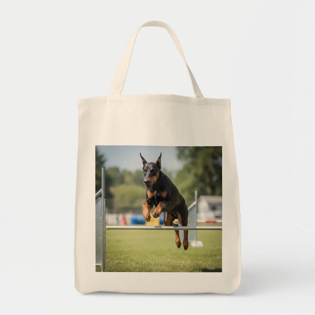 Bolsa Tote Doberman Pinscher Elegant Grocery Tote Bag (Frente)