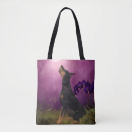Bolsa Tote Doberman Pinscher Orquídeas Roxas Arte Canino 