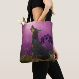 Bolsa Tote Doberman Pinscher Orquídeas Roxas Arte Canino