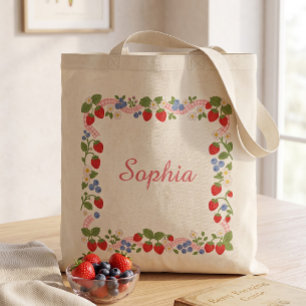 Bolsa Tote Doce Coroa de Morango e Mirtilo Cottagecore