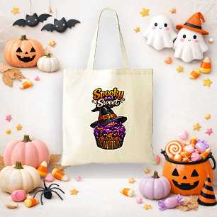 Bolsa Tote Doce Cupcake da Bruxa Kawaii Roxa Truque ou Tratam